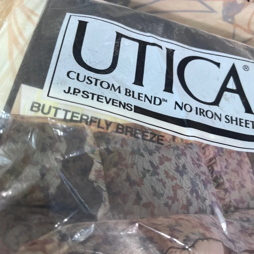 Vtg Utica J.P. Stevens Twin Sheet Set Butterfly Breeze Blue Purple Cream NOS
